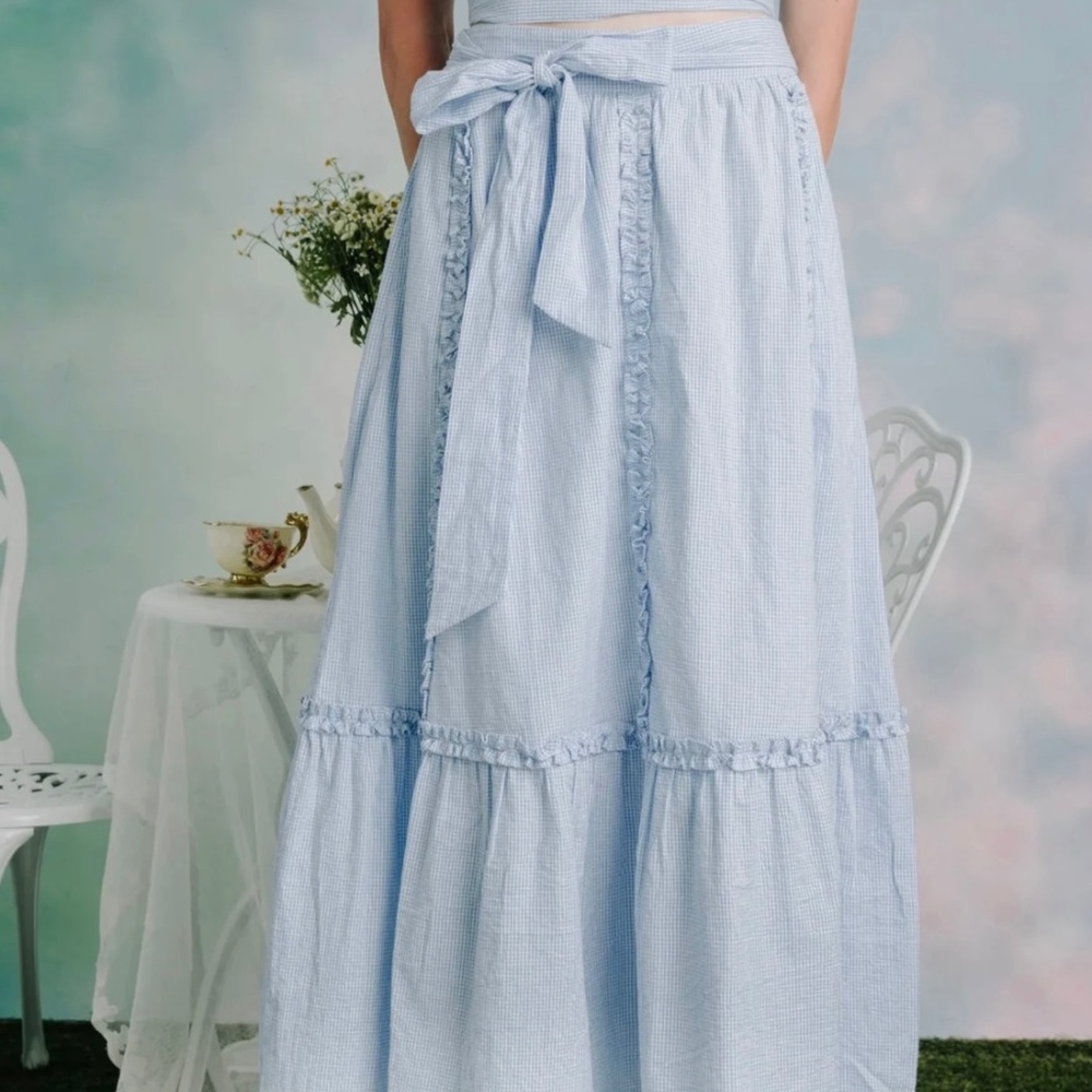 Love The Label Elowen  Maxi Skirt Medium Blue/White Seersucker